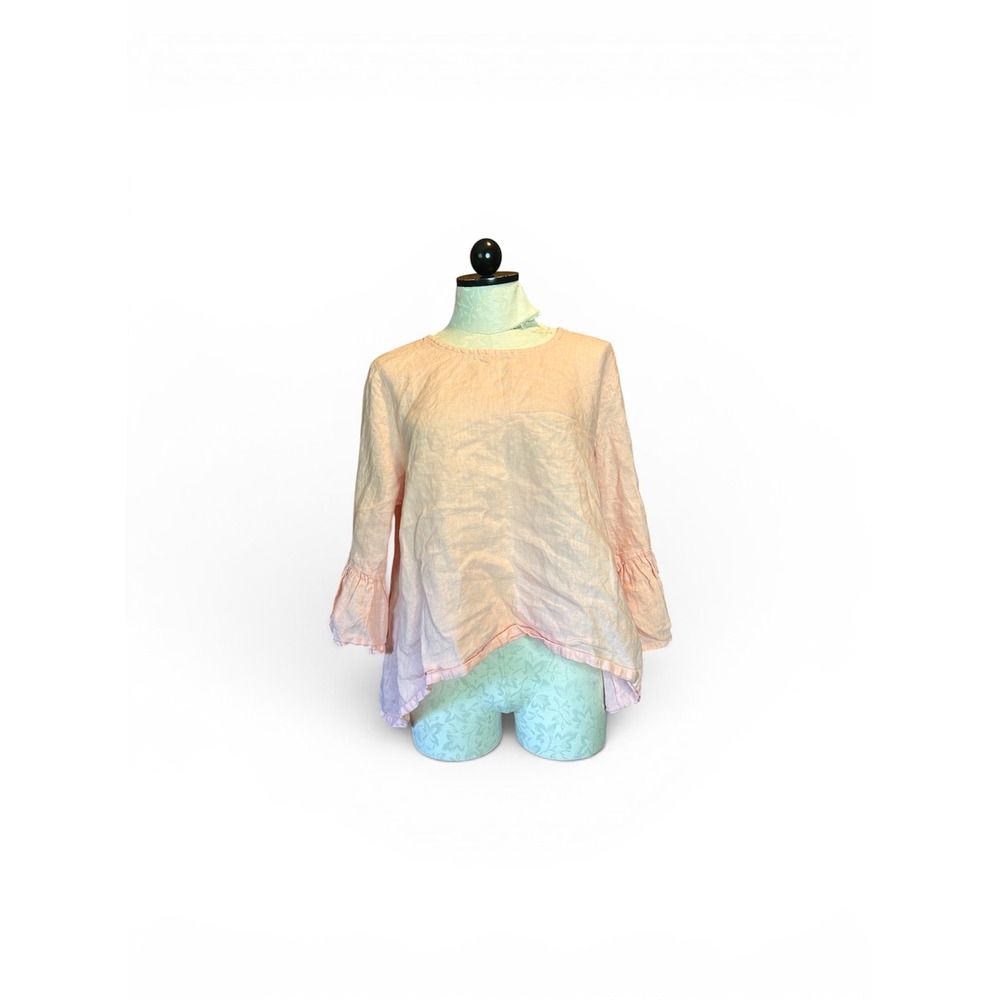Bryn Walker Pink 100% Linen Ruffle Cuff Blouse Top USA Minimalist Oversized S